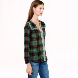 J. Crew Plaid Shirt Aztec Pattern Green Red Size 8